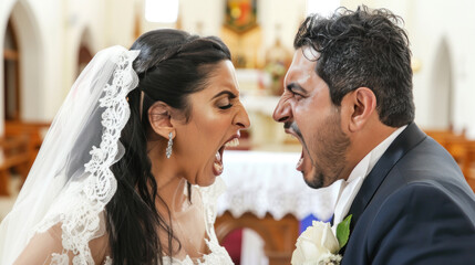 Terrible scene during wedding ceremony, this marriage is botched from the beginning - obrazy, fototapety, plakaty
