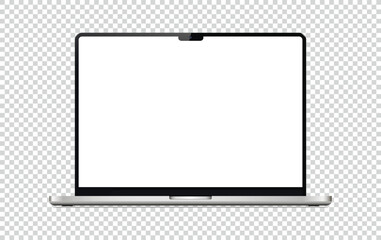 Realistic laptop mockup with white screen isolated on transparent background.