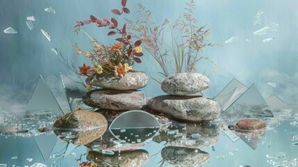 Still life with mirror and stones