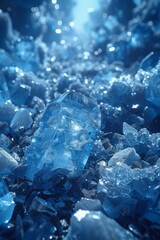A close up of a blue crystal sitting on top of rocks, AI