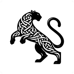 panther, jaguar, leopard silhouette in animal celtic knot, irish, nordic illustration