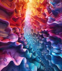 Colorful abstract painting with vibrant waves of color