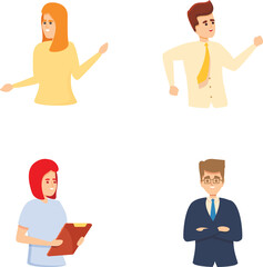 Office worker icons set cartoon vector. People in work collaboration together. Company employees