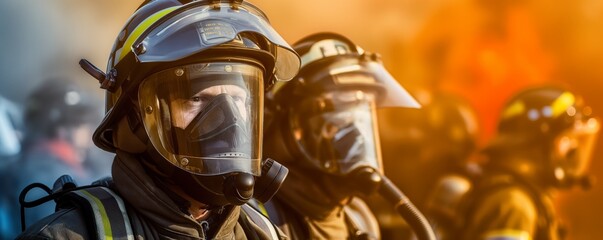 Brave firefighters in action fighting fire