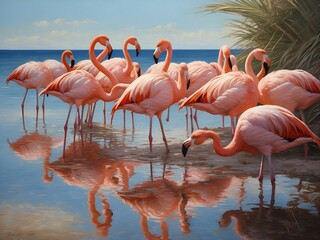 AI illustration of a group of a flamingo painting