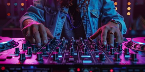 A DJ is mixing music on a controller