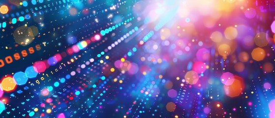 Obraz premium Abstract digital background with glowing circles and geometric shapes, representing the theme of global technology and cyber security in business Generative AI