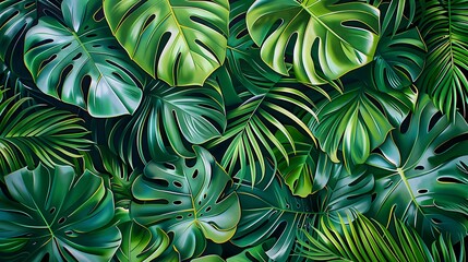 Lush Green Monstera Leaves