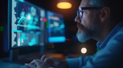 Man Analyzing Data on Computer