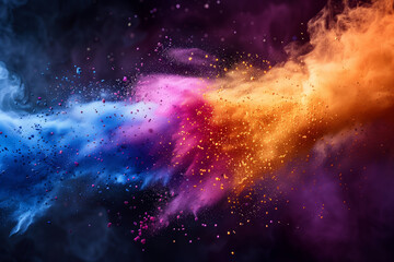 Vibrant Colored Dust Particles in Smoke Cloud Gradient from Blue to Orange