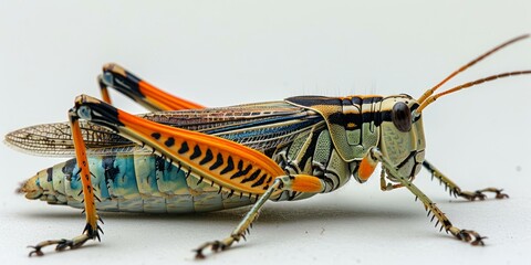 A Colorful Grasshopper Sits on a White Surface