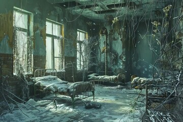 chernobyls eerie forsaken kindergarten aging soviet beds frozen in time concept illustration