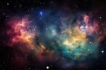 Interstellar space with glowing colorful nebulae and stars
