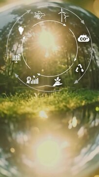 Circular economy concept for future business growth and environmental sustainability and reduce pollution for future business and environmental growth.Crystal gloge with digital icons no logo .
