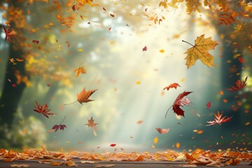 Colorful autumn leaves falling down