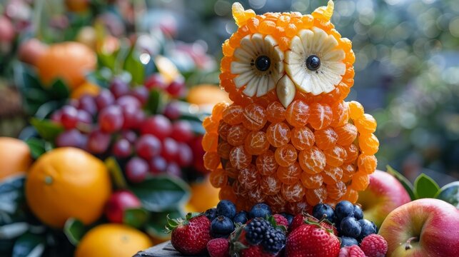A cute owl made of orange peels