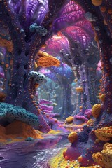 Fototapeta premium Mystical Glowing Bioluminescent Alien Forest