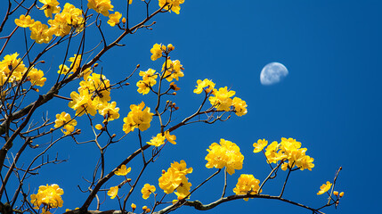 Moonlit Blossoms: A Midnight Symphony of Yellow Flowers