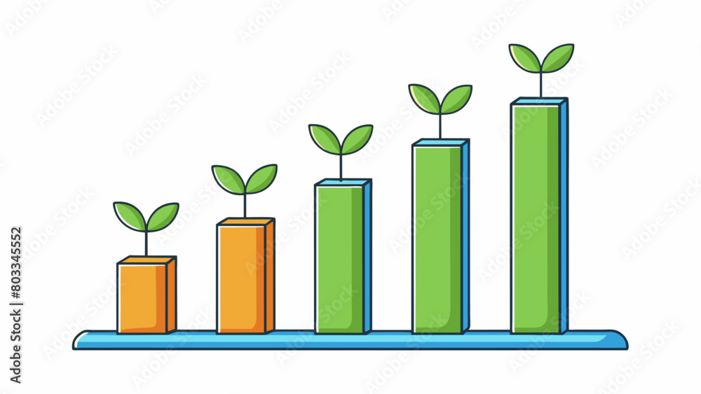 Poster A bar graph depicting the growth of a plant over a period of time with each bar representing the increase in height. characteristics visual. Cartoon Vector