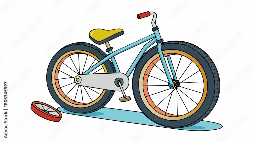 Poster a bike with a flat tire making it impossible to ride. the tire is visibly deflated and has a punctur