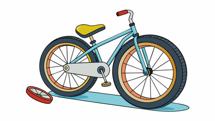 Fototapeta premium A bike with a flat tire making it impossible to ride. The tire is visibly deflated and has a puncture from a nail.. Cartoon Vector
