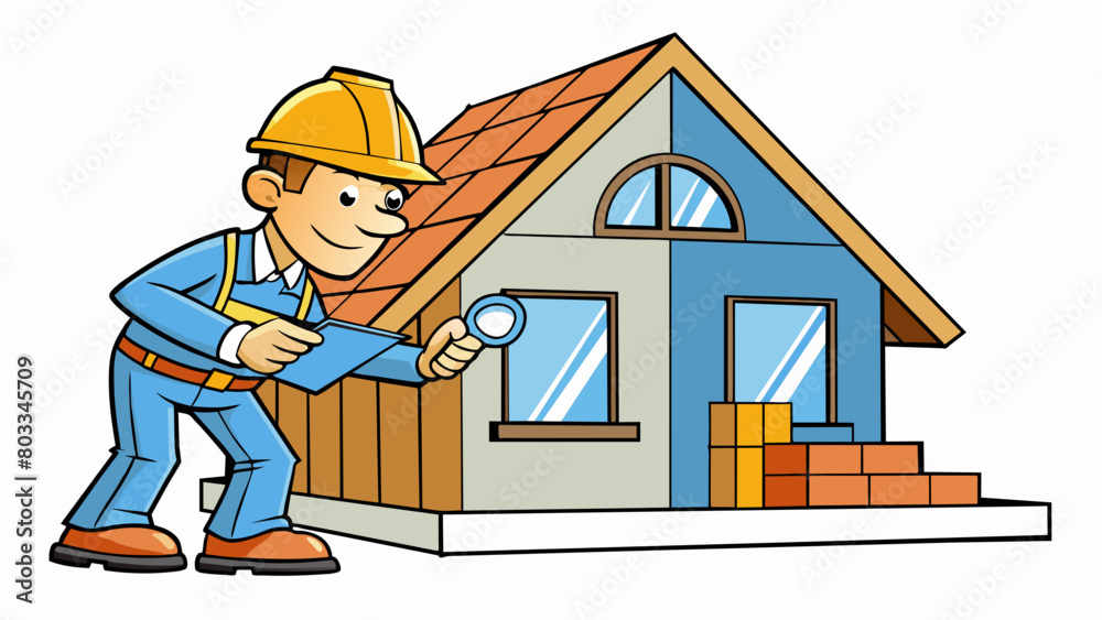 Poster a building inspector assesses the structural integrity of a newly constructed house checking for any