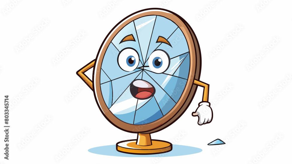 Poster A broken mirror with one side reflecting a distorted image representing the damaging effects of making a harsh or unfair judgement. The other side of. Cartoon Vector