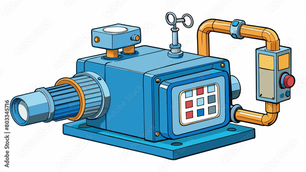 Poster A bulky squareshaped pump with a sy frame and thick rubber lining around the edges. It has a series of large tubes attached to it with gauges and. Cartoon Vector
