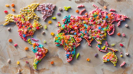 Obraz premium World map made of colorful candies and sweets