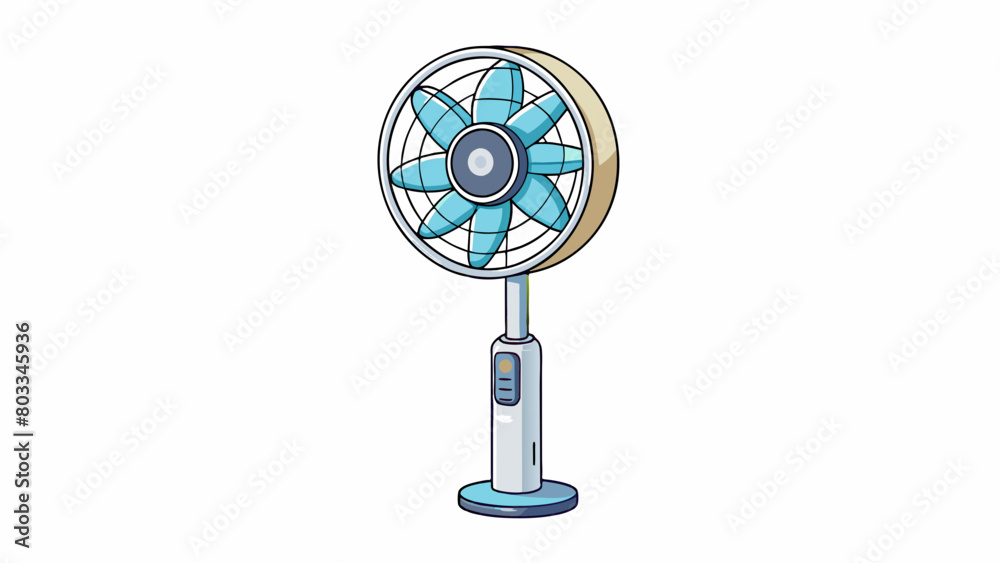 Aufkleber a circular fan with a sleek silver design situated on top of a tall pole. the fan rotates slowly blo