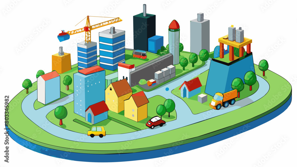 Poster a city undergoing urban development as new buildings and structures are built old ones demolished an