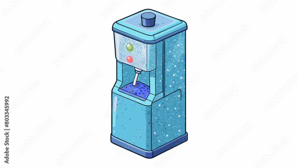 Poster A circular plastic object that sits on a countertop and has a small compartment on top for filling with water. It has a nozzle on the side and a. Cartoon Vector