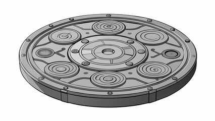A circular disc made from thin sheet metal with intricate outs and intricate designs etched into its surface. The metal is malleable allowing it to be. Cartoon Vector