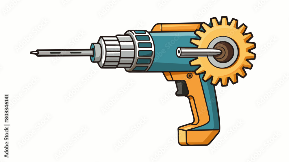 Aufkleber A compact gear attached to a drill used for precision drilling in metal and woodwork. It has a sharp tip and a sy handle allowing for controlled and. Cartoon Vector