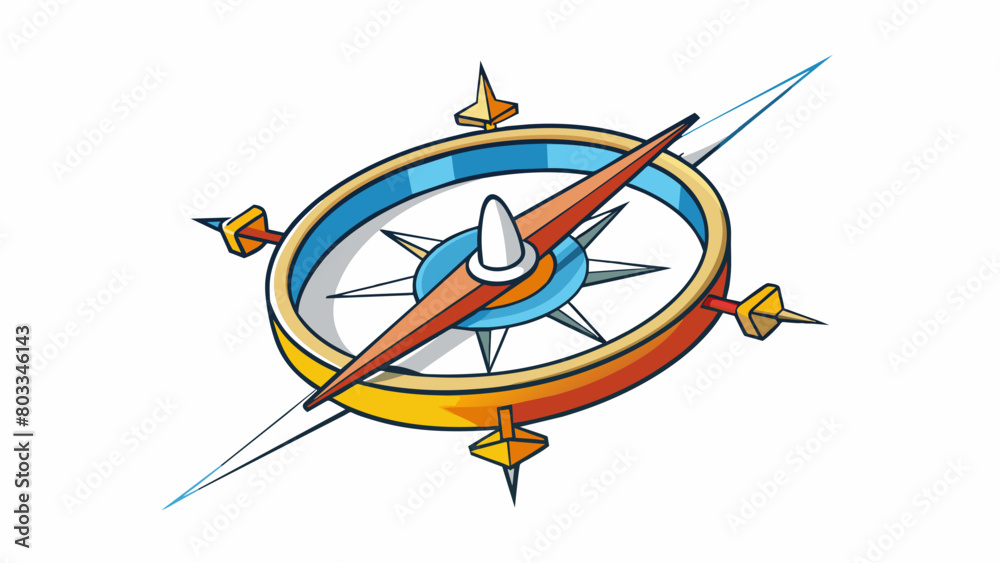 Poster A compass needle pointing in different directions symbolizing conflicting thoughts and indecisiveness. The needle spins rapidly and unpredictably. Cartoon Vector