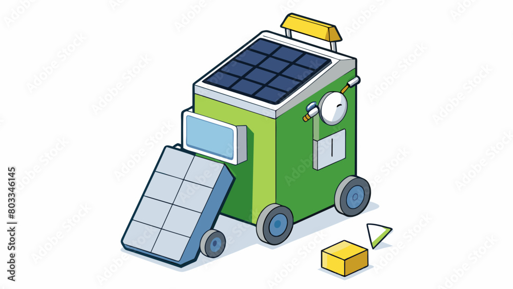 Aufkleber A compact solarpowered garbage compactor automatically crushing and compacting trash to save energy and reduce the need for landfills while also. Cartoon Vector