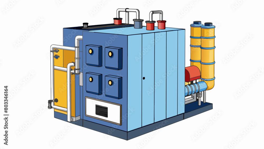 Poster A compact modular boiler system consisting of multiple smaller units stacked on top of each other. Each unit contains a burner heat exchanger and. Cartoon Vector
