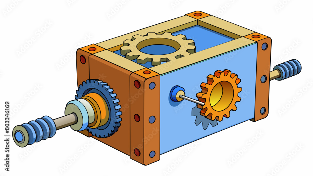 Aufkleber A compact rectangular unit with various gears and a spiraling screw mechanism. When pressurized fluid enters the unit it causes the gears and screw to. Cartoon Vector