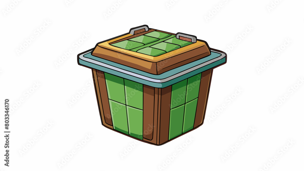 Poster A compost bin for food scraps and biodegradable materials. It has a secure lid and is made of ecofriendly materials providing a sustainable solution. Cartoon Vector