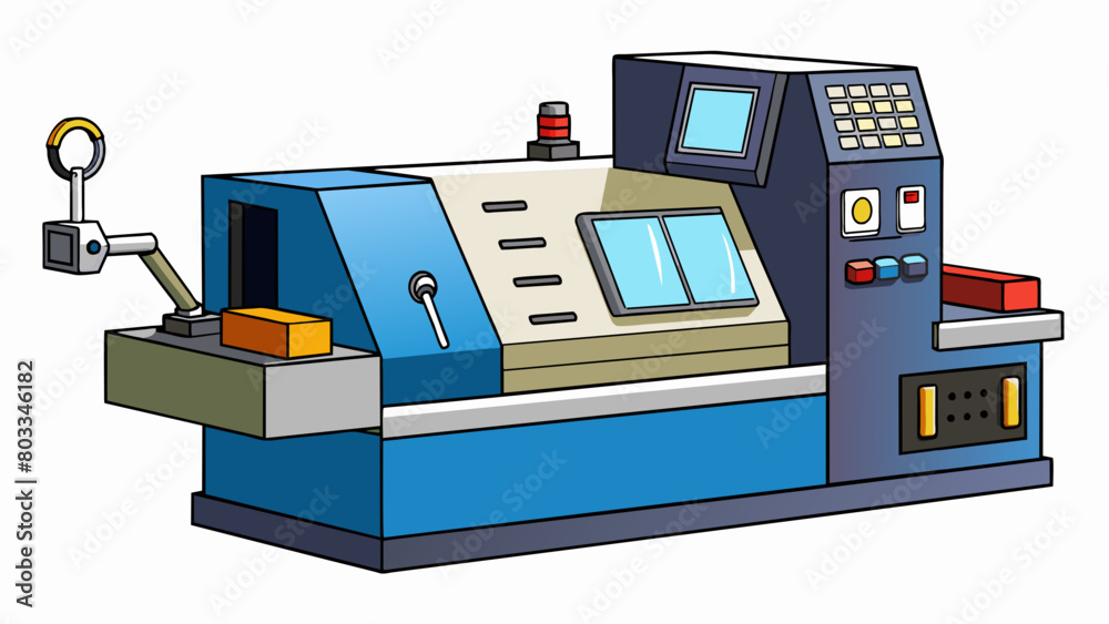 Aufkleber A computer numerical control CNC lathe is equipped with advanced software and digital controls that allow for precise and automated ting and shaping. Cartoon Vector