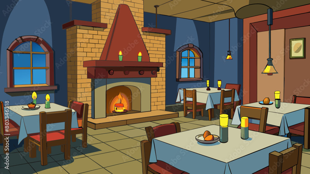 Aufkleber a cozy inviting restaurant with dim lighting and a fireplace in the corner perfect for a romantic da