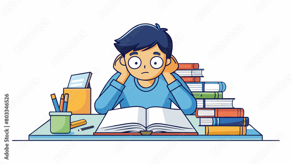 Poster a determined student huddled over their desk hours before a big exam pouring over their notes and te