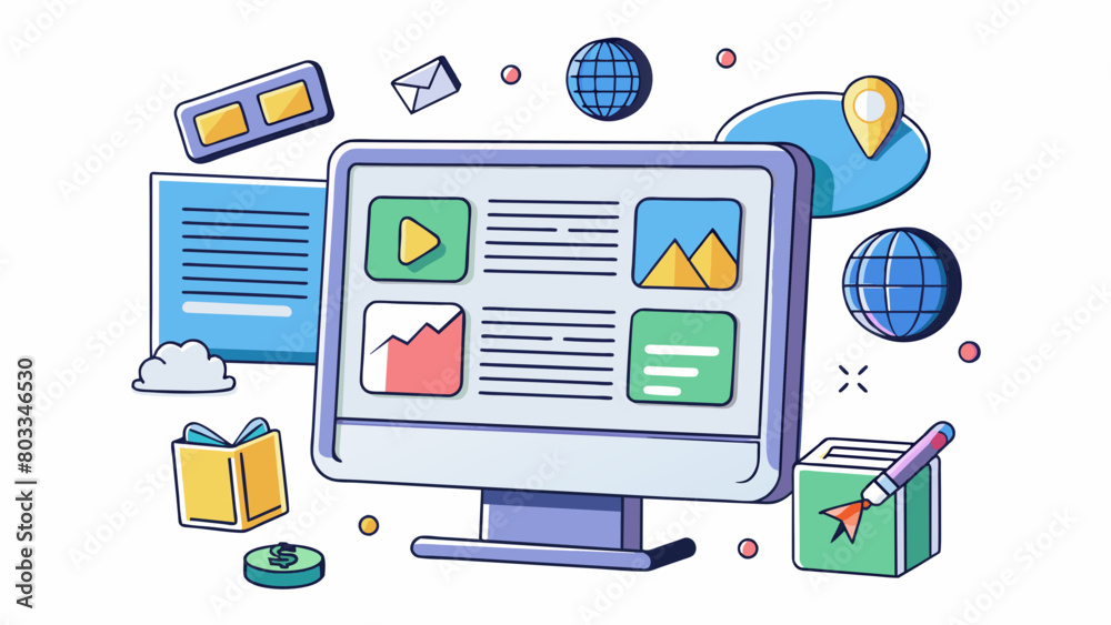 Aufkleber A digital screen displaying current events opinion pieces and trending topics accessible on various devices and constantly updated to provide realtime. Cartoon Vector