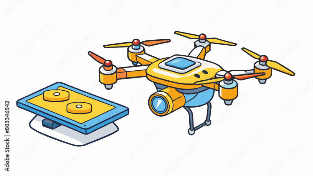 Fototapete A drone is controlled by a remote controller and is programmed to fly in a certain pattern to capture aerial photographs. It has a GPS system that. Cartoon Vector
