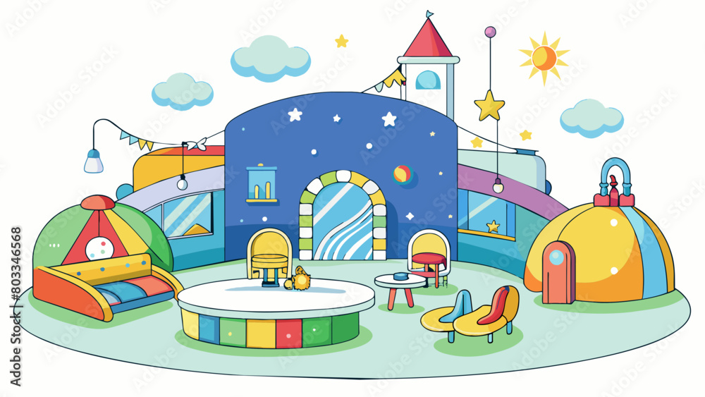 Poster a familyfriendly hotel with a whimsical theme like a pirate ship or enchanted forest. the lobby is d