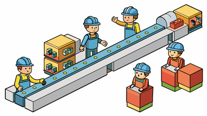 A factory assembly line with welltrained workers and streamlined processes that allow for maximum production with minimal waste or defects. Its. Cartoon Vector