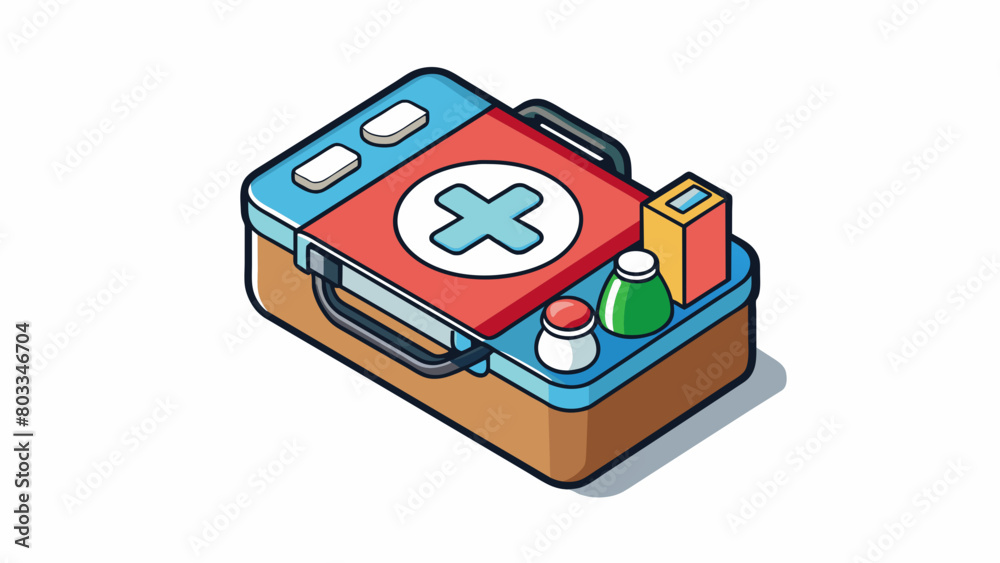 Poster A first aid kit prepared for emergencies and accidents. Its compact size and diverse contents highlight the importance of being prepared for potential. Cartoon Vector