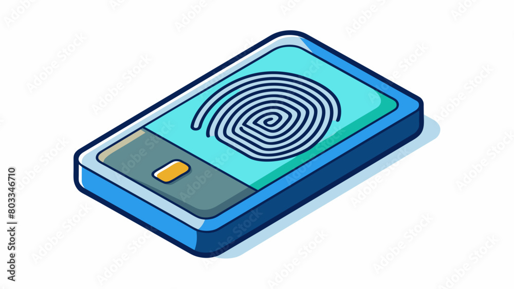 Poster A fingerprint scanner with a sleek and modern design featuring a smooth glass surface and a small LED display. It can only be unlocked by a registered. Cartoon Vector