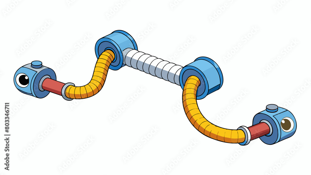 Poster A flexible rubber hose with metal clamps at each end that joins two pieces of equipment allowing for movement and vibration.. Cartoon Vector