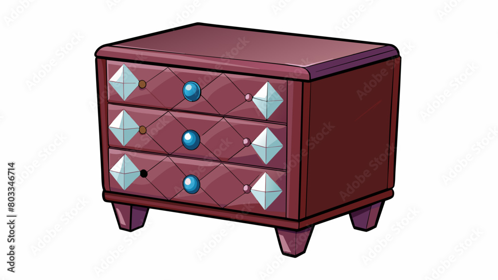 Poster A faux leather drawer with a faux crystal on the front. It has a sleek and modern design with a deep burgundy color. It is part of a vanity set and is. Cartoon Vector
